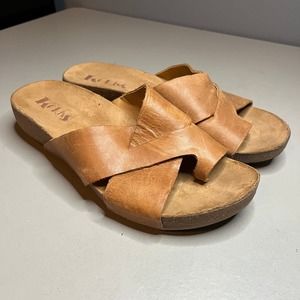 Kork Ease Sandals Womens Size 7M Brown Leather Criss Cross Strap Slip On